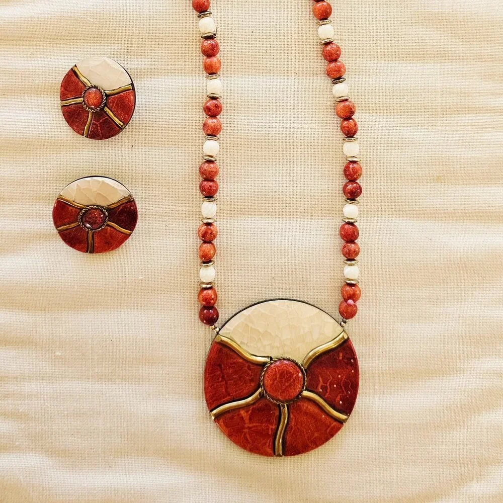 Vintage, beaded, statement necklace and earrings, excellent condition - Picture 15 of 15